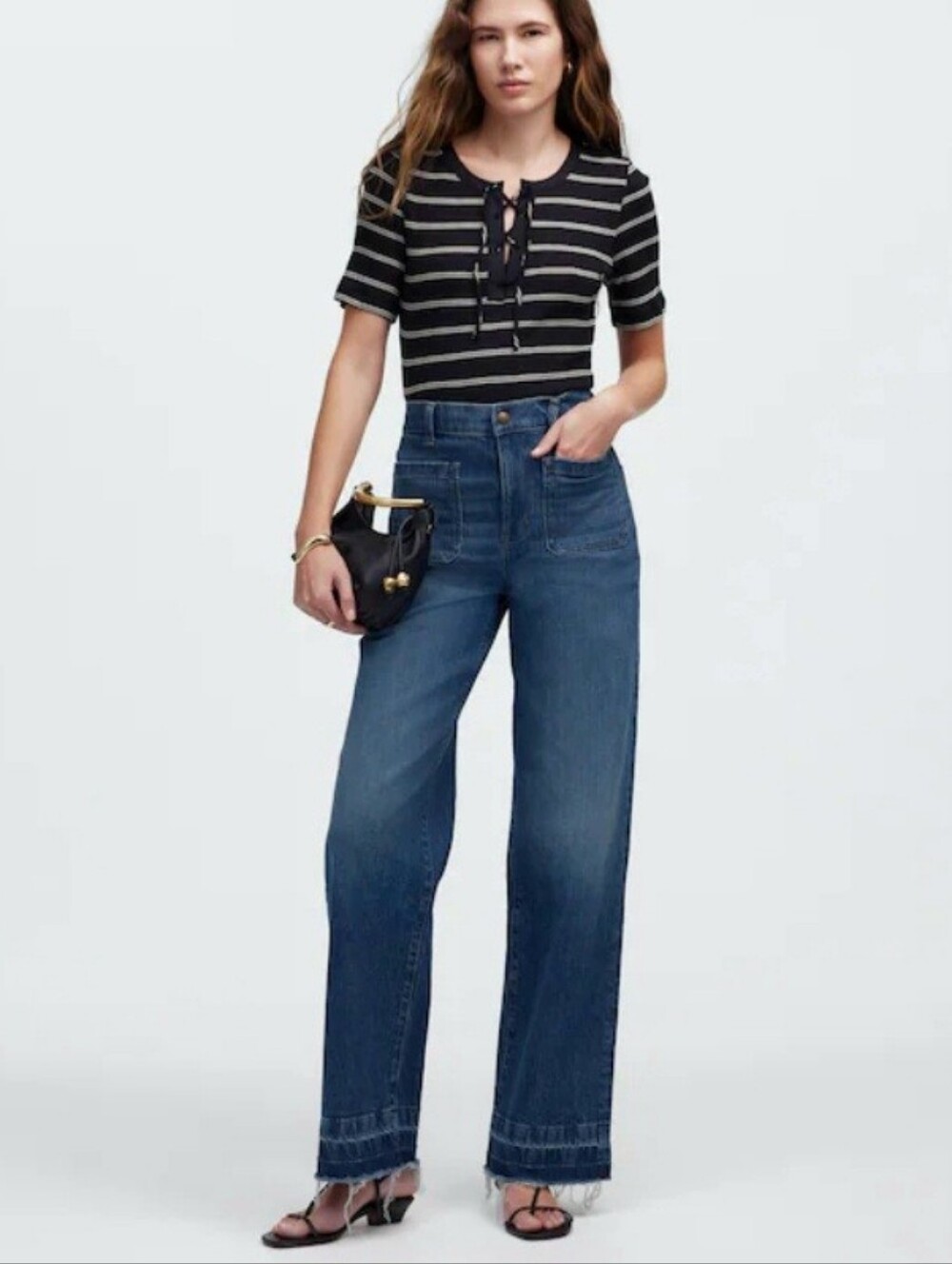 Madewell Emmett Wide Leg Denim Jean Jeans Size 25 Fray Edge Hem